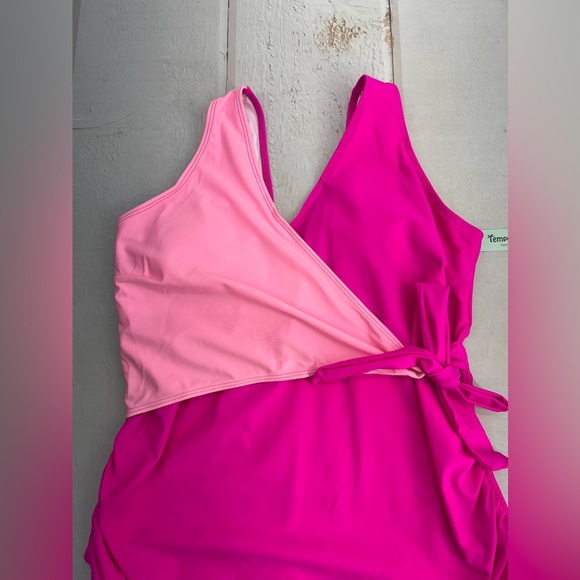 Maternity Swimsuit One Piece Elegant V Neck Pregnancy Swimwear Tie Front Bowknot - Picture 5 of 17